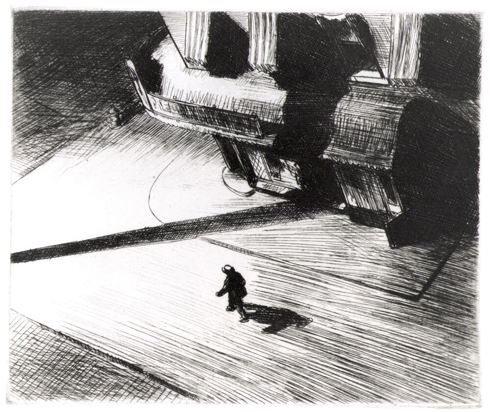 ‘Night Shadows’ de Edward Hopper, 1921.