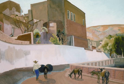 “Camino de Guanajuato”, Autor: Angelina Bellof, Año: 1950. Técnica: Gouache sobre papel, Colección: Museo Mural Diego Rivera.