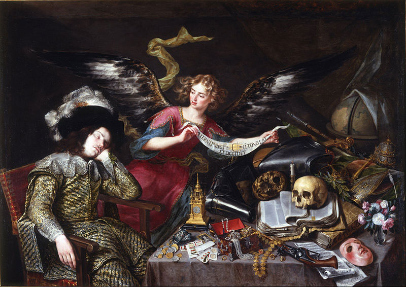 Antonio de Pereda. El sueño del caballero. Circa 1650. Óleo sobre madera, 152x217 cm. Real Academia de San Fernando, Madrid.