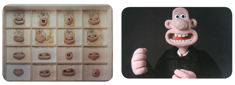 Imagen 1. Piezas por sustitución para lipsync del programa Wallace and Gromit de los Estudios Aardman.