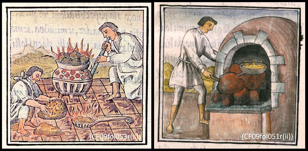 Figura 2. Imágenes de tres elementos de combustión del Códice Florentino.