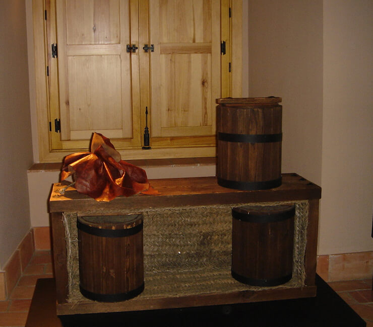 Replica de envases para el embarque de mercurio. Siglo XVI. Museo minero. Minas de Almadén, España. Fotografía: Inés Herrera